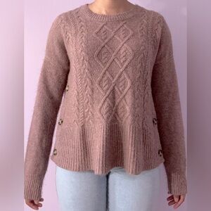 Large, Marled, light-maroon sweater.